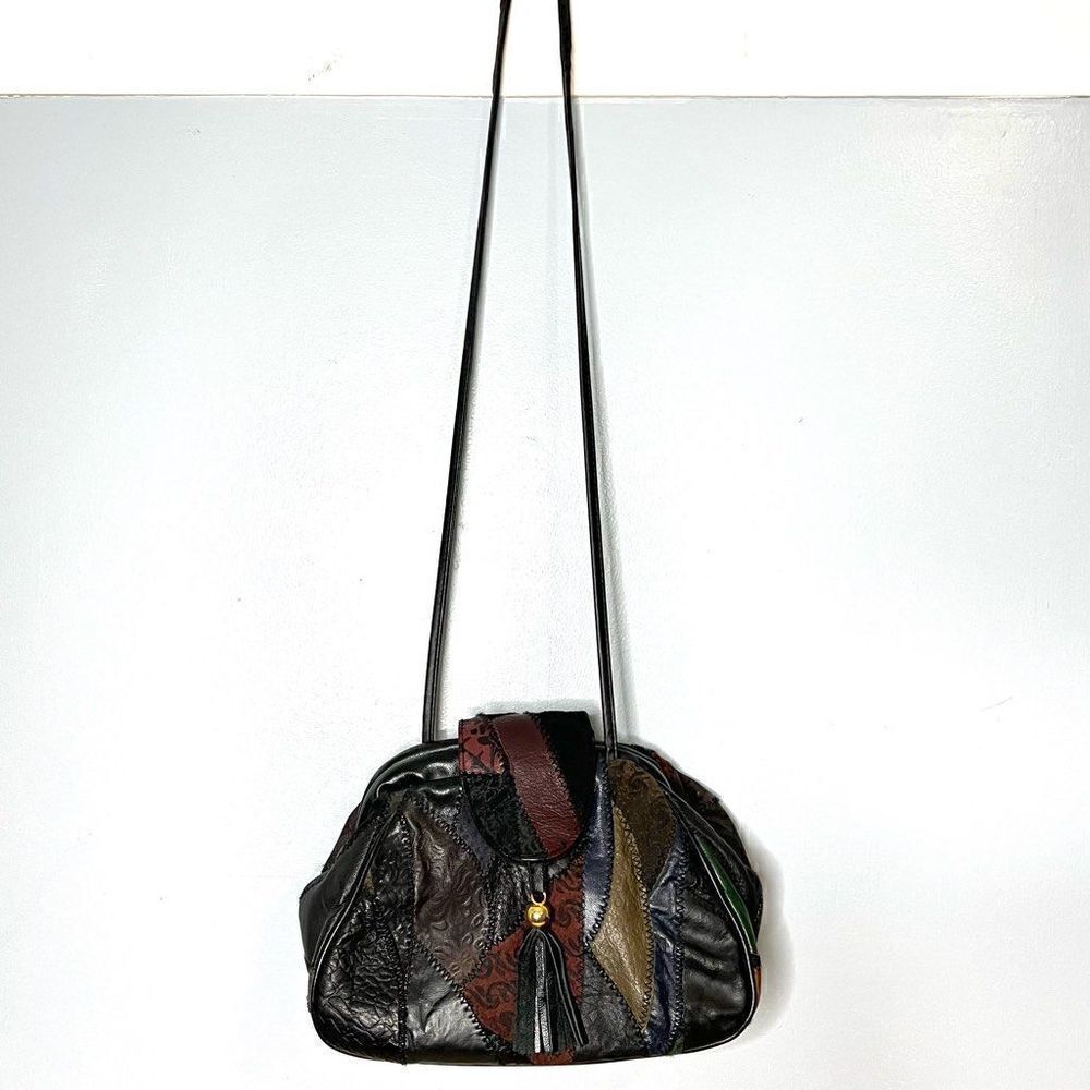 Vintage Patchwork Crossbody Purse Solids & Pattern Pieces Snap With Flap Closure - Picture 10 of 11